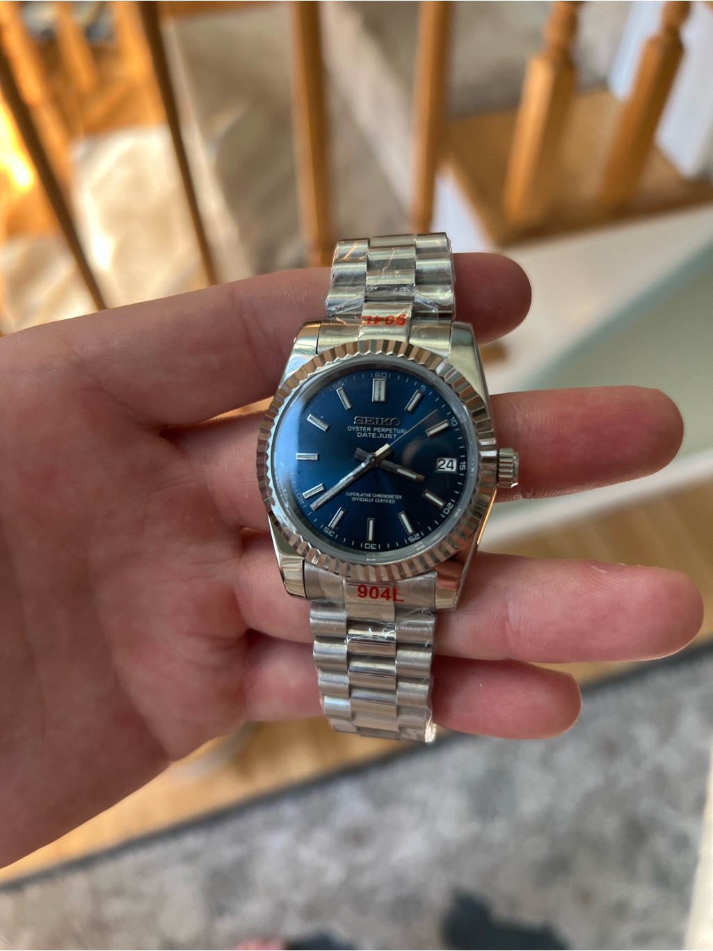 New 36mm Smod Custom Automatic Watch Silver Bracelet Watch With Blue Dial